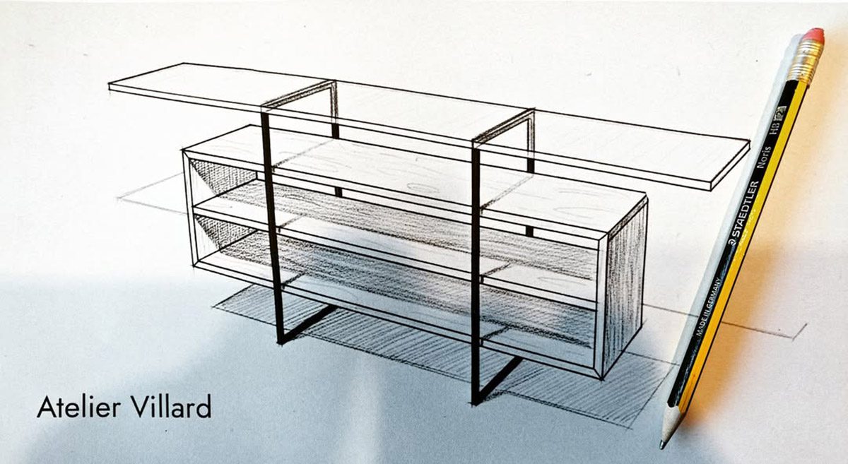 Console Shibui 渋い , en acier et érable champêtre, par l'Atelier Villard, ébéniste artisan d'art.